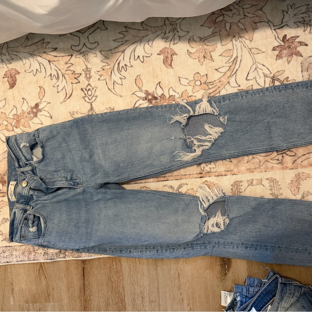 Abercrombie & Fitch Light Blue Distressed Straight-Leg Jeans